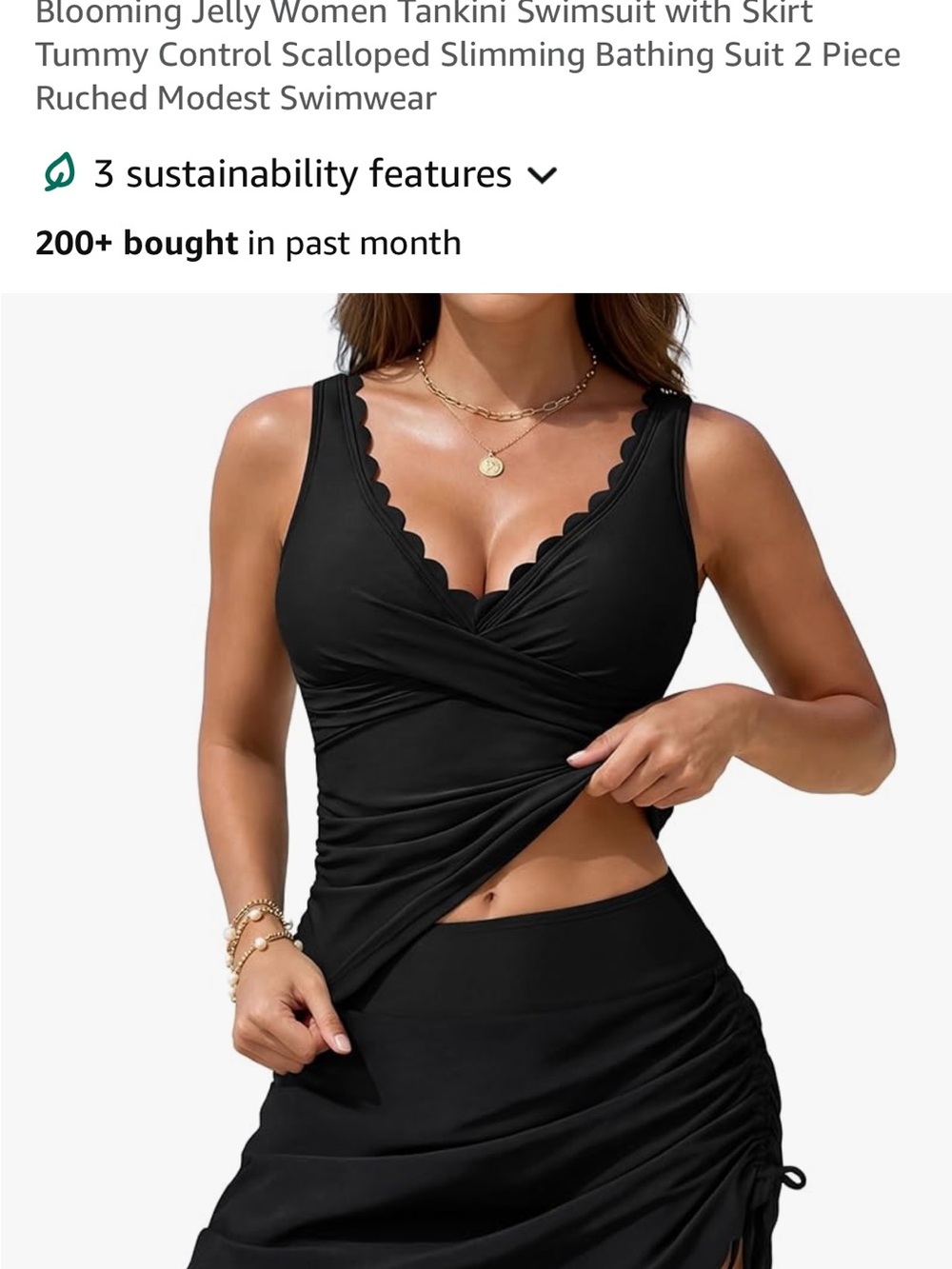 Black Scalloped Tankini Swim Top and Skirt